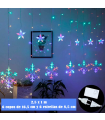 Tradineur - Cortina de luces con copos de nieve y estrellas, LED, guirnalda luminosa interior, 9W, incluye mando regulador, Navidad, ventana, escaparate, bodas, fiestas (138 luces, luz multicolor)