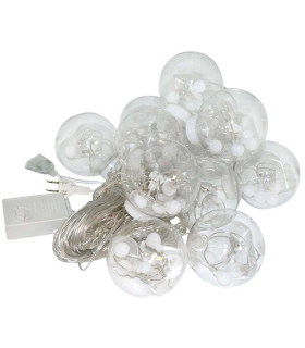 Tradineur - Cortina de luces LED con 10 bolas, guirnalda luminosa para interior, 9W, incluye mando regulador, Navidad, ventana, pared, escaparate, bodas, fiestas (138 luces, luz cálida)