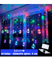 Tradineur - Cortina de luces LED, 10 bolas, guirnalda luminosa para interior, 9W, incluye mando regulador, Navidad, ventana, pared, escaparate, bodas, fiestas (138 luces, luz multicolor)