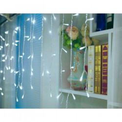Tradineur - Tira de 120 luces LEDs - Tipo cortina - Apto para interiores - Función de luz fija e intermitente - Color Blanco