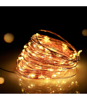 Tradineur - Alambre de 20 luces navideñas LEDs - Apto solo para interior - Función de luz foja e intermitente - 2 Metros - Color Luz Cálida