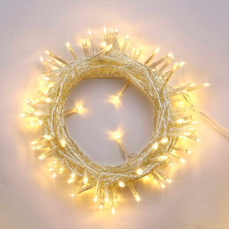 Tradineur - Tira de 240 luces LEDs - Apto para interiores y exteriores - Función de luz fija e intermitente - 19 Metros - Color