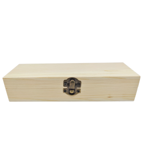 Tradineur - Caja de madera alargada con cierre metálico, madera natural, almacenaje joyas, manualidades, decoración - 19,8 x 6,3 x 4,3 cm