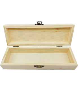 Tradineur - Caja de madera alargada con cierre metálico, madera natural, almacenaje joyas, manualidades, decoración - 19,8 x 6,3 x 4,3 cm