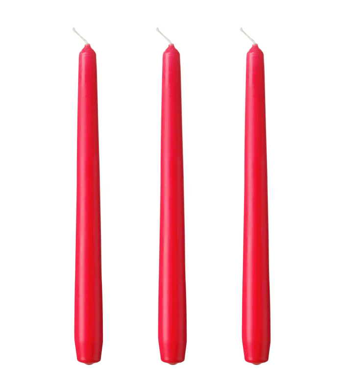 Tradineur - Set de 3 velas alargadas, cirios de mesa cónicos, parafina y mecha de algodón, rituales y ceremonias, decoración (Rojo, 25 cm)