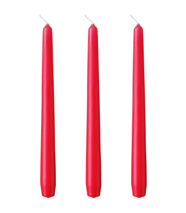 Tradineur - Set de 3 velas alargadas, cirios de mesa cónicos, parafina y mecha de algodón, rituales y ceremonias, decoración (Rojo, 25 cm)