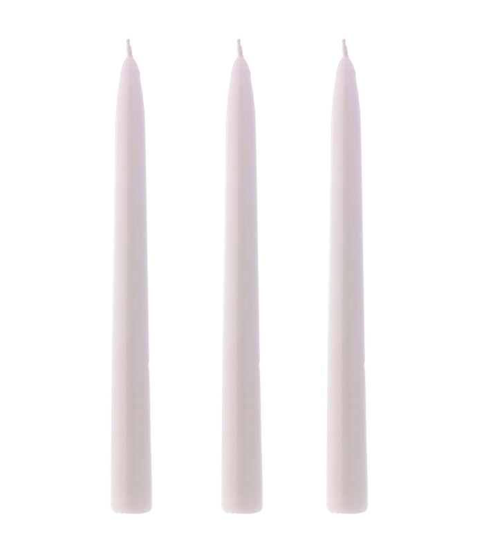 Tradineur - Pack de 3 velas alargadas, cirios de mesa cónicos, parafina y mecha de algodón, rituales y ceremonias, decoración (Blanco, 25 cm)