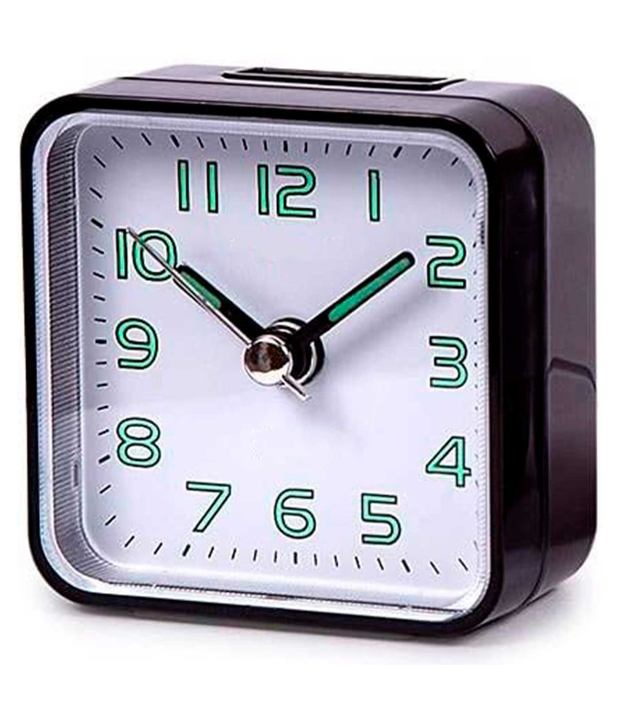 Tradineur - Reloj despertador clásico de plástico, alarma sonora, botón de apagado, funcionamiento con pila AA, 5,7 x 5,5 x 2,8 cm, color aleatorio