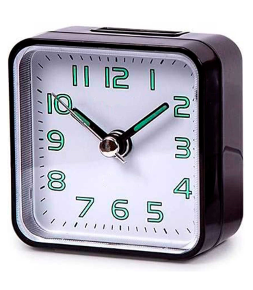 Tradineur - Reloj despertador clásico de plástico, alarma sonora, botón de apagado, funcionamiento con pila AA, 5,7 x 5,5 x 2,8 cm, color aleatorio