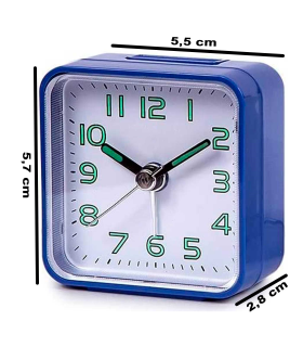 Tradineur - Reloj despertador clásico de plástico, alarma sonora, botón de apagado, funcionamiento con pila AA, 5,7 x 5,5 x 2,8 cm, color aleatorio