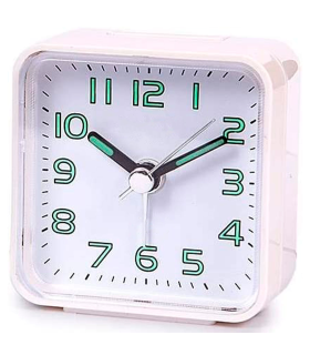 Tradineur - Reloj despertador clásico de plástico, alarma sonora, botón de apagado, funcionamiento con pila AA, 5,7 x 5,5 x 2,8 cm, color aleatorio