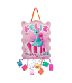 Tradineur - Piñata de dinosaurio rosa, feliz cumpleaños, cartón, rellenar con golosinas, chuches, decoración infantil para fiestas, niñas, 37 x 47 cm