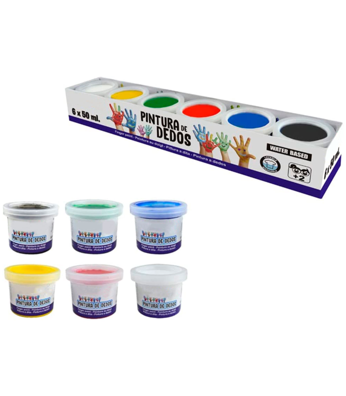 Tradineur - Pintura de dedos infantil, botes de pintura lavable para niños, colores intensos, secado rápido, aplicación directa, manualidades (6 colores, 50 ml)