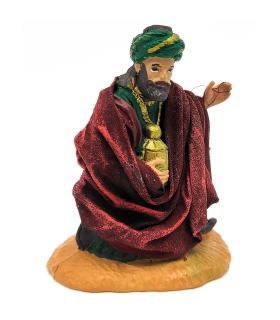 Tradineur - Figura de Rey Mago para Belén, Gaspar, figura decorativa de durexina para nacimiento, adorno artesano, pesebre, Navidad - 7,5 x 7 x 5,3 cm