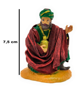 Tradineur - Figura de Rey Mago para Belén, Gaspar, figura decorativa de durexina para nacimiento, adorno artesano, pesebre, Navidad - 7,5 x 7 x 5,3 cm