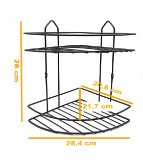 Tradineur - Estantería de baño metálica para esquina, 2 niveles, rinconera de ducha para colgar pared, esquinera, organizador de productos de higiene (Negro - 28 x 28,4 x 21,7 cm)