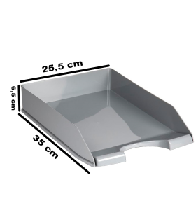 Tradineur - Bandeja de oficina apilable de plástico, organizador de documentos A4, revistas, folletos, sobremesa, escritorio (Gris, 35 x 25,5 x 6,5 cm)