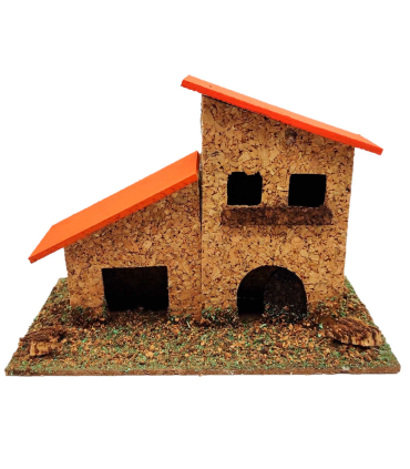 Tradineur - Casa de corcho y resina para belén navideño 9,5 x 14 x 7 cm, casa de pueblo, aldea decorativa para nacimiento, pesebre, navidad, decoración tradicional, modelo aleatorio