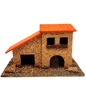 Tradineur - Casa de corcho y resina para belén navideño 9,5 x 14 x 7 cm, casa de pueblo, aldea decorativa para nacimiento, pesebre, navidad, decoración tradicional, modelo aleatorio