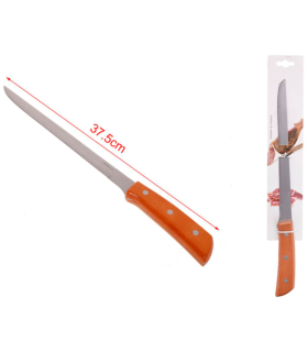 Tradineur - Cuchillo jamonero con mango de madera y hoja de acero inoxidable de 24,5 cm, cuchillo para cortado de jamón, corte preciso, profesional - 37,5 cm