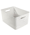 Tradineur - Cesta organizadora rectangular "Rattan", polipropileno, caja con asas, almacenamiento de ropa, productos de limpieza, frutas, verduras (Blanco, 18 litros, 39,3 x 29,4 x 19,5 cm)