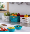 Tradineur - Cesta organizadora rectangular "Rattan", polipropileno, caja con asas, almacenamiento de ropa, productos de limpieza, frutas, verduras (Blanco, 18 litros, 39,3 x 29,4 x 19,5 cm)