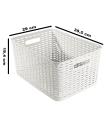 Tradineur - Cesta organizadora rectangular "Rattan", polipropileno, caja con asas, almacenamiento de ropa, productos de limpieza, frutas, verduras (Blanco, 18 litros, 39,3 x 29,4 x 19,5 cm)