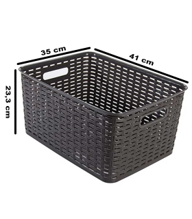 Tradineur - Cesta organizadora rectangular "Rattan" de polipropileno, caja con asas, almacenamiento de ropa, productos de limpieza, mantas, colada (Wengué, 29 litros, 41 x 35 x 23,3 cm)