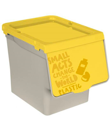 Tradineur - Contenedor apilable, polipropileno, cubo de basura, caja de almacenamiento de residuos, fácil apertura, reciclaje, cocina (Plástico, 27 litros, 31,5 x 29,5 x 39,5 cm)