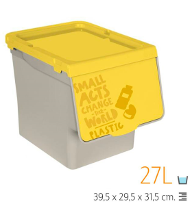 Tradineur - Contenedor apilable, polipropileno, cubo de basura, caja de almacenamiento de residuos, fácil apertura, reciclaje, cocina (Plástico, 27 litros, 31,5 x 29,5 x 39,5 cm)