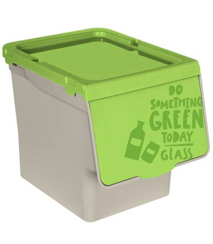 Tradineur - Contenedor de polipropileno apilable, cubo de basura, caja de almacenamiento de residuos, fácil apertura, reciclaje, cocina (Vidrio, 27 litros, 31,5 x 29,5 x 39,5 cm)