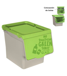 Tradineur - Contenedor de polipropileno apilable, cubo de basura, caja de almacenamiento de residuos, fácil apertura, reciclaje, cocina (Vidrio, 27 litros, 31,5 x 29,5 x 39,5 cm)