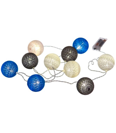 Tradineur - Guirnalda de luces LED con 10 bolas, tira de luz para interior, funciona con pilas, incluye mando de encendido, decoración de Navidad, fiestas (165 cm, luz blanca cálida)