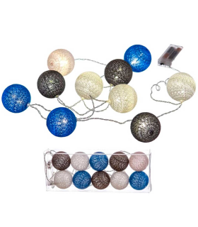 Tradineur - Guirnalda de luces LED con 10 bolas, tira de luz para interior, funciona con pilas, incluye mando de encendido, decoración de Navidad, fiestas (165 cm, luz blanca cálida)