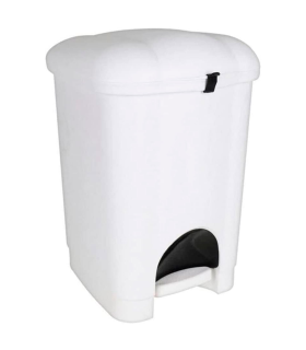 Tradineur - Cubo de basura de plástico con pedal y recipiente interior, contenedor de residuos, papelera de cocina, reciclaje (Blanco, 16 litros, 41,5 x 27,5 x 30,2 cm)