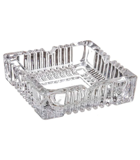 Tradineur - Cenicero cuadrado de cristal con 4 muescas para cigarros, interior y exterior, resistente, hostelería, hogar, 10,6 x 10,6 x 3,5 cm