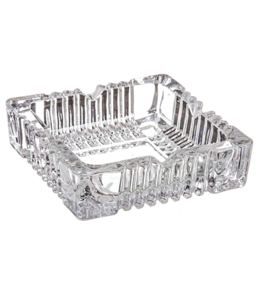 Tradineur - Cenicero cuadrado de cristal con 4 muescas para cigarros, interior y exterior, resistente, hostelería, hogar, 10,6 x 10,6 x 3,5 cm