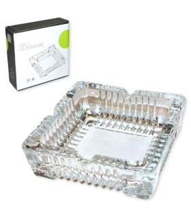 Tradineur - Cenicero cuadrado de cristal con 4 muescas para cigarros, interior y exterior, resistente, hostelería, hogar, 10,6 x 10,6 x 3,5 cm