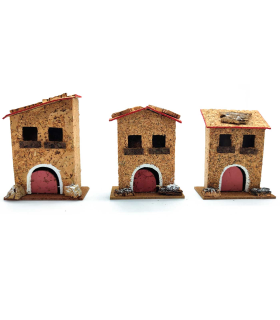 Tradineur - Figura de casita para belén - Fabricado en corcho - Edificio decorativo para nacimiento, navidad, decoración tradicional - 10 x 8 x 4 cm - Modelo surtido