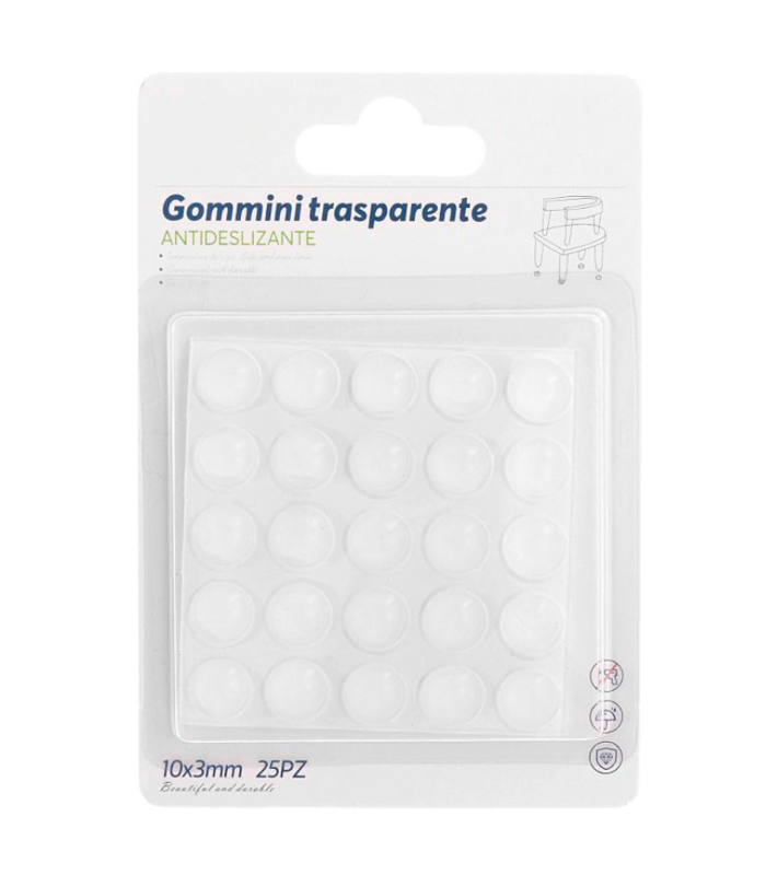 Tradineur - Pack de 25 gomas antideslizantes transparentes, gotas, lágrimas de plástico adhesivas, almohadilla autoadhesiva, protector antigolpes, muebles, sillas, puertas, 10 x 3 mm