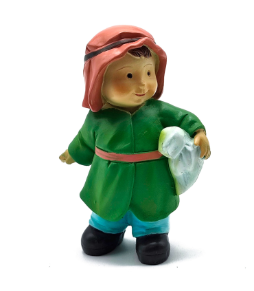 Tradineur - Figura de pastor de color verde con saco para belén - Fabricado en marmolina - Adorno divertido para nacimiento, navidad, decoración tradicional - 9,7 x 5 x 4 cm