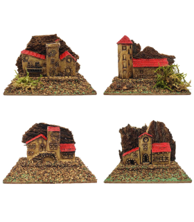 Tradineur - Casita, edificio para Belén, corcho y resina, adorno para nacimiento, pesebre, artesano, decoración tradicional de Navidad, 7,5 x 10,5 x 7,5 cm, modelo aleatorio