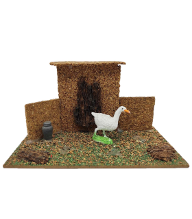 Tradineur - Corral de corcho con animales de resina para Belén, adorno, granja para nacimiento, pesebre, Navidad, decoración tradicional, 8,8 x 15,5 x 9 cm, modelo aleatorio