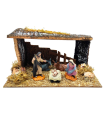 Tradineur - Nacimiento de belén - Fabricado en madera y resina - Incluye niño Jesús, virgen María, José, buey y mula - Decoración navidad tradicional - 14 x 27 x 15 cm