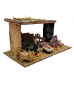 Tradineur - Nacimiento de belén - Fabricado en madera y resina - Incluye niño Jesús, virgen María, José, buey y mula - Decoración navidad tradicional - 14 x 27 x 15 cm