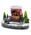 Tradineur - Paisaje navideño decorativo con luces LED - Fabricado en resina - casita de navidad nevada con figuras a pilas - 10 x 14 x 8 cm