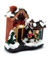 Tradineur - Paisaje navideño decorativo con luces LED - Fabricado en resina - casita de navidad nevada con figuras a pilas - 10 x 14 x 8 cm