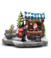 Tradineur - Paisaje navideño decorativo con luces LED - Fabricado en resina - casita de navidad nevada con figuras a pilas - 10 x 14 x 8 cm