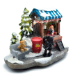 Tradineur - Paisaje navideño decorativo con luces LED - Fabricado en resina - casita de navidad nevada con figuras a pilas - 10 x 14 x 8 cm