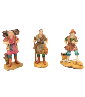 Tradineur - Set de 3 pastores para Belén, durexina, figuras decorativas de aldeanos y pescador para nacimiento, adorno artesano, pesebre, Navidad, 9,5 cm